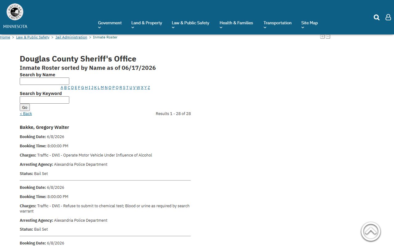 Pope County inmate population search on the Douglas County jail roster