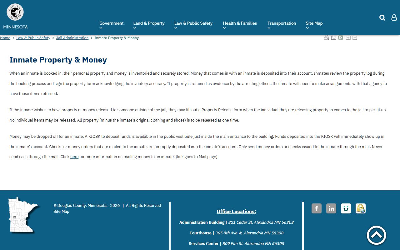 Douglas County Jail property and money deposits for Pope County arrestees